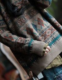 Women’s Vintage Geometric Pattern Oversized Knit Sweater