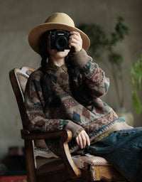 Women’s Vintage Geometric Pattern Oversized Knit Sweater