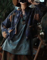Women's Vintage Handmade Floral Indigo Cardigan Jacket