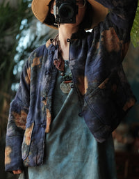 Women's Vintage Handmade Floral Indigo Cardigan Jacket