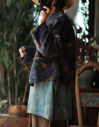 Women's Vintage Handmade Floral Indigo Cardigan Jacket