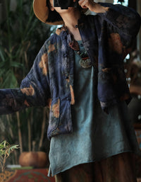 Women's Vintage Handmade Floral Indigo Cardigan Jacket