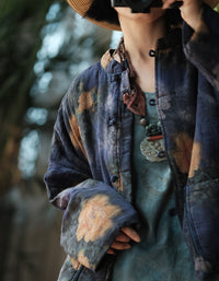Women's Vintage Handmade Floral Indigo Cardigan Jacket