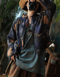 Women's Vintage Handmade Floral Indigo Cardigan Jacket