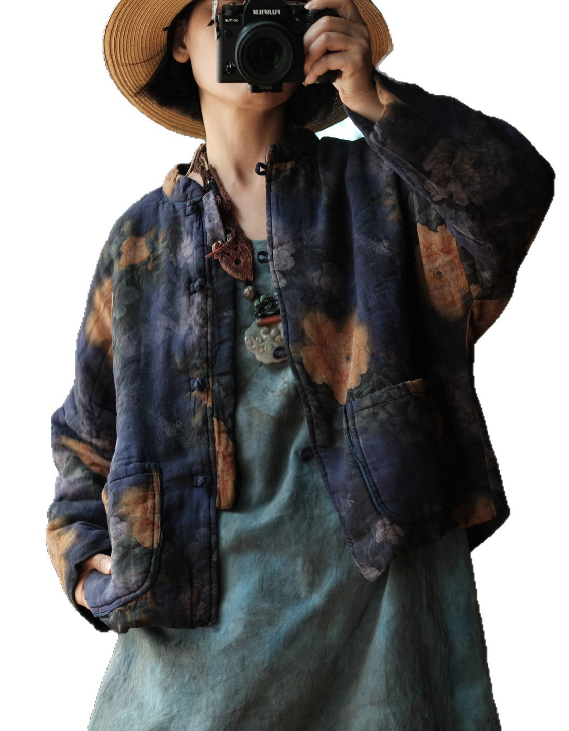 Women's Vintage Handmade Floral Indigo Cardigan Jacket