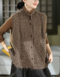 Women's High Neck Button Front Knitted Vest