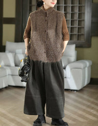 Women's High Neck Fuzzy Knit Sleeveless Vest