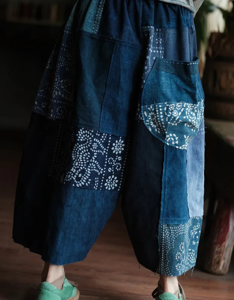 Women’s Ethnic Style Patchwork Denim Wide Leg Pants - Islinen