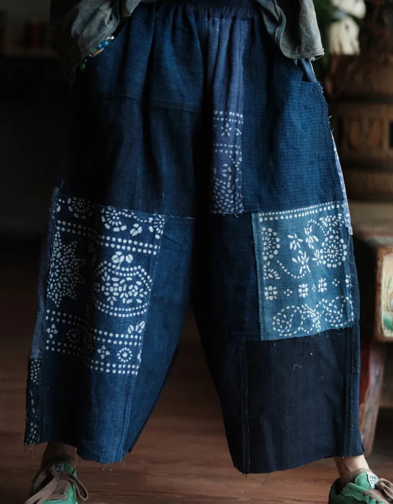 Women’s Ethnic Style Patchwork Denim Wide Leg Pants - Islinen