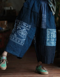 Women’s Ethnic Style Patchwork Denim Wide Leg Pants - Islinen