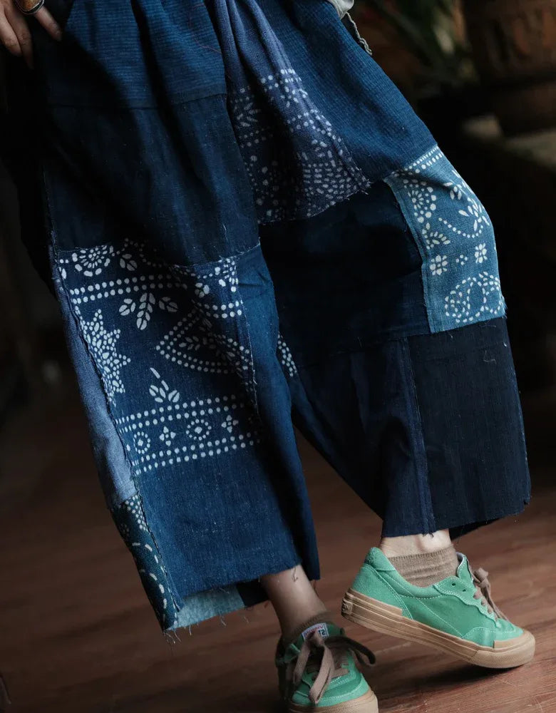 Women’s Ethnic Style Patchwork Denim Wide Leg Pants - Islinen