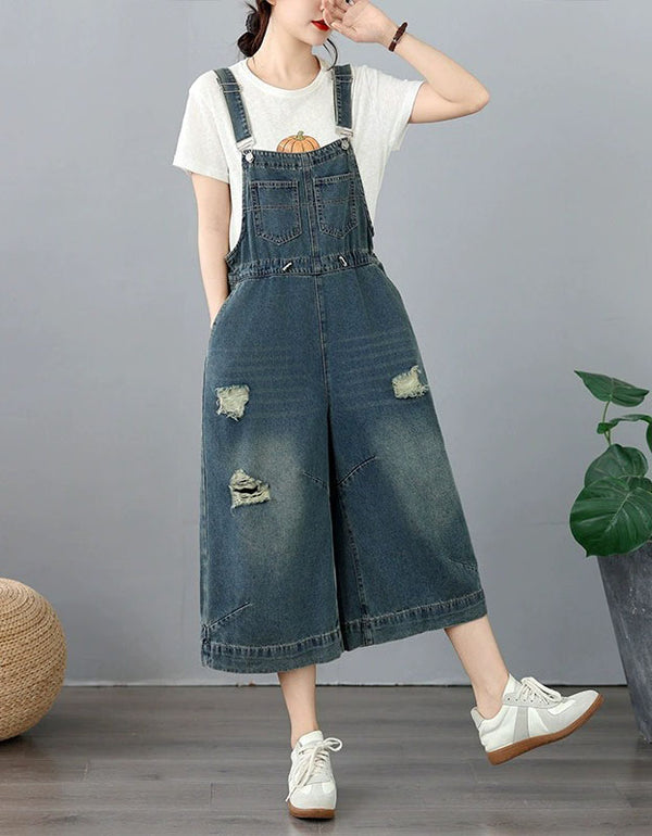 Women's Vintage Loose Distressed Baggy Denim Romper