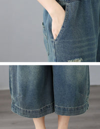 Women's Vintage Loose Distressed Baggy Denim Romper
