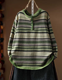 Women's Nordic Pattern Knit Button Neck Sweater Top