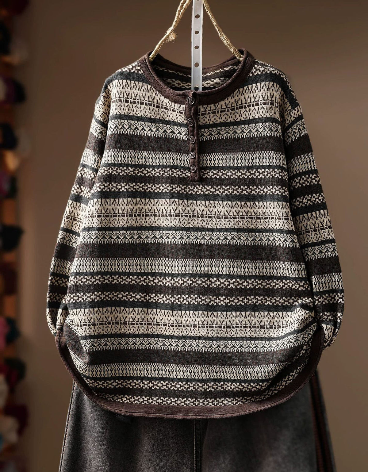 Women's Vintage Nordic Knit Henley Sweater Pullover