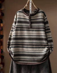 Women's Vintage Nordic Knit Henley Sweater Pullover