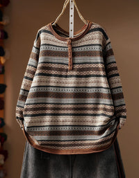 Women's Geometric Pattern Long Sleeve Knit Sweater Top