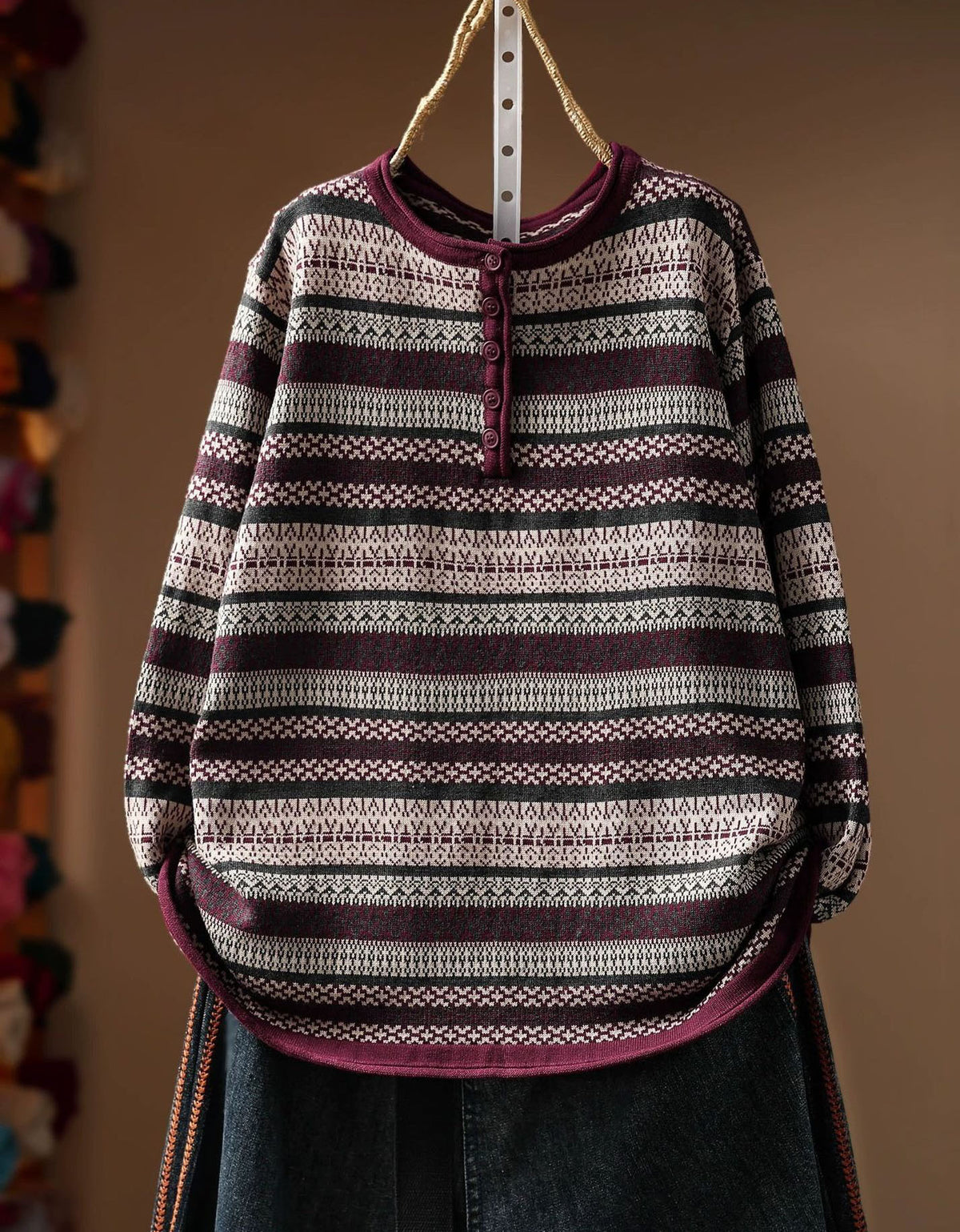 Women's Geometric Fair Isle Long Sleeve Knit Sweater