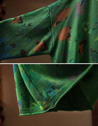 Women’s relaxed fit floral knit sweater with long sleeves and ribbed hem