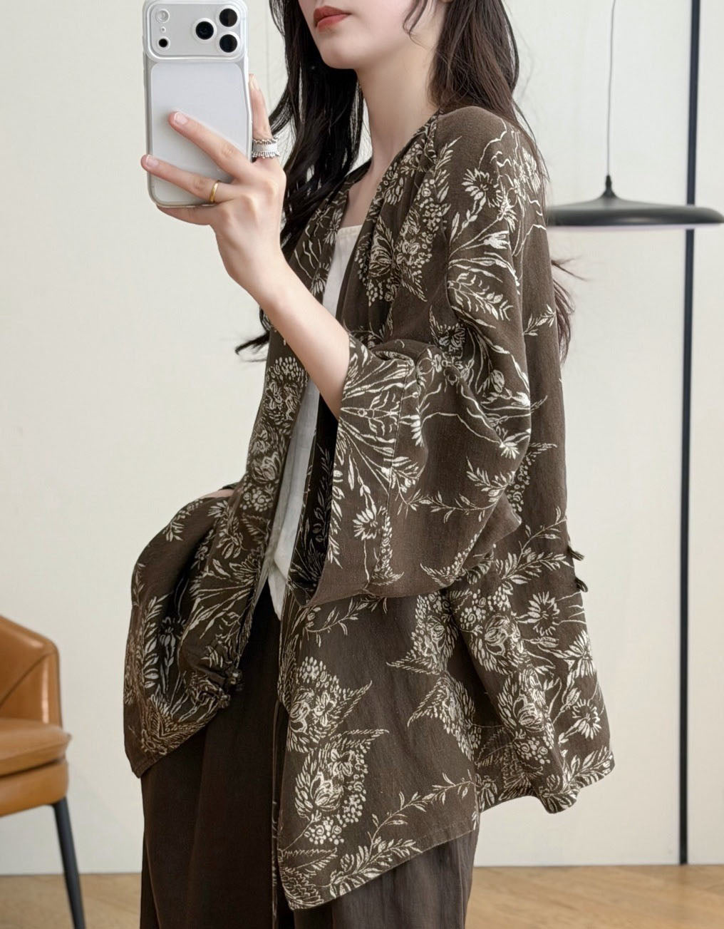 Women’s Floral Print Kimono – Loose Black Boho Cardigan Cover Up