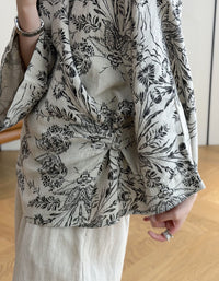 Women’s Black Floral Kimono – Vintage Open Front Boho Cover Up