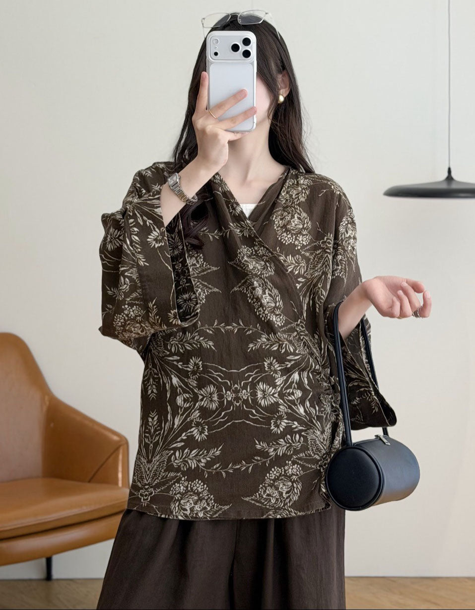 Women’s Floral Kimono Cardigan – Black Vintage Boho Open Front Cover Up