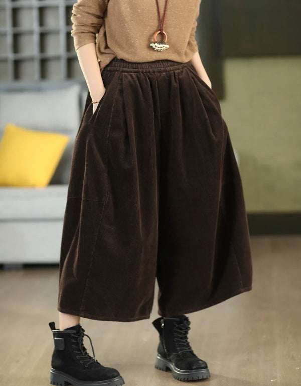 Women's Wide Leg Corduroy Pants with Elastic Waist