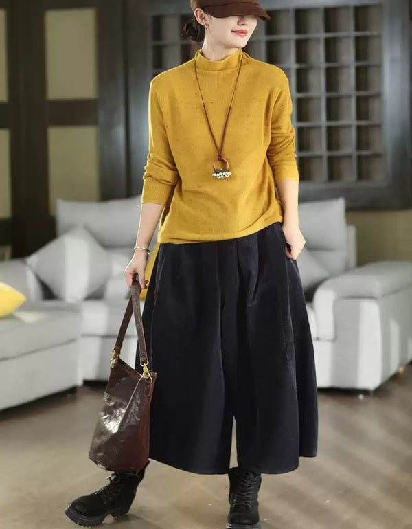 Women's Casual Brown Wide Leg Corduroy Pants