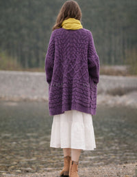 Textured knit purple cardigan women casual fashion back view