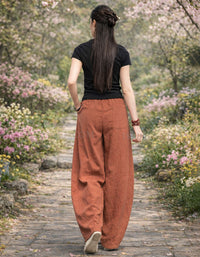 Casual boho women wide leg linen pants back view