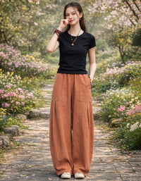 Breathable linen wide leg pants for women casual wear