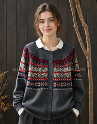 Women’s Fair Isle Knit Cardigan – Vintage Button Front Sweater