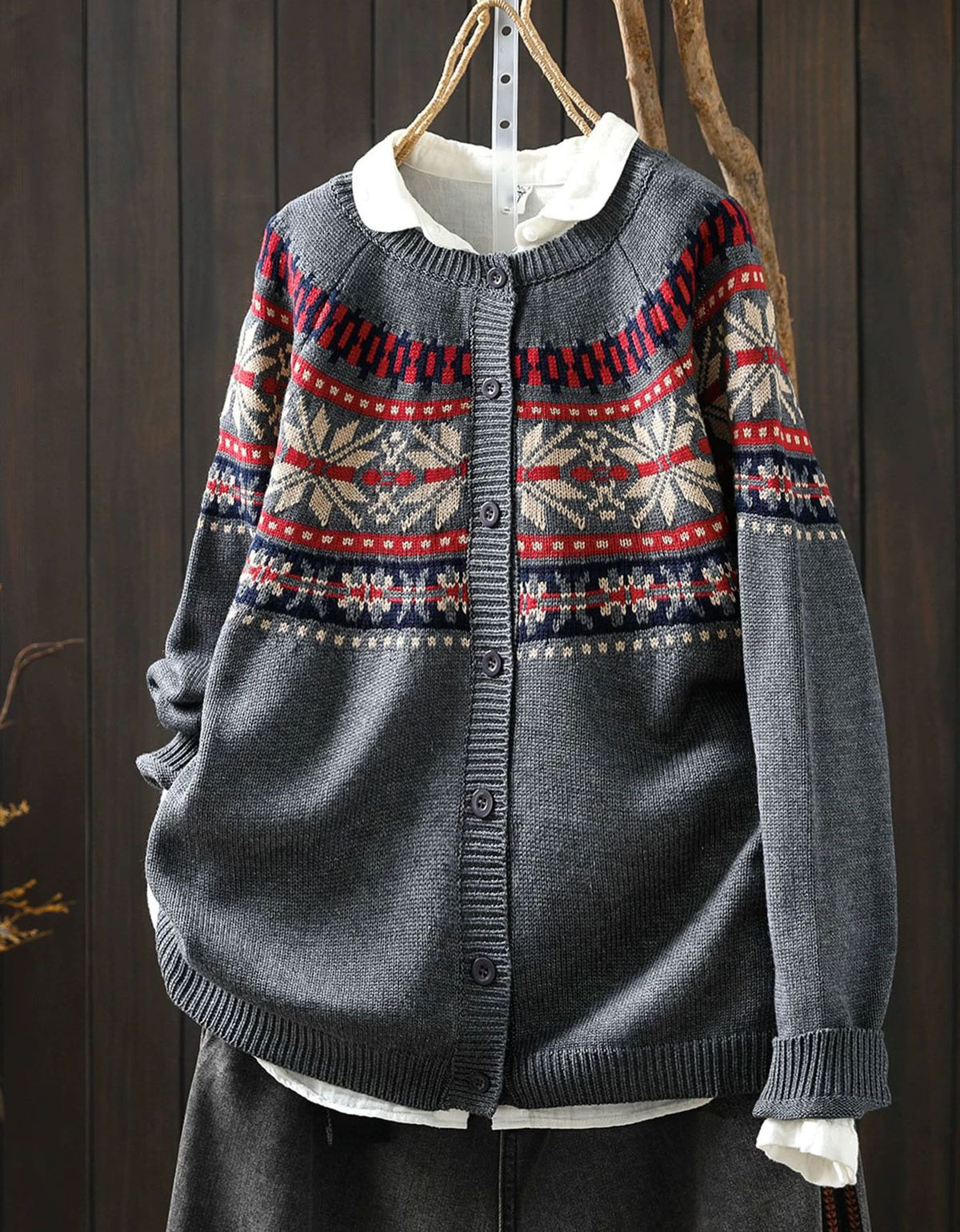 Women’s Nordic Fair Isle Cardigan – Button Front Knit Sweater