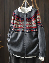 Women’s Nordic Fair Isle Cardigan – Button Front Knit Sweater