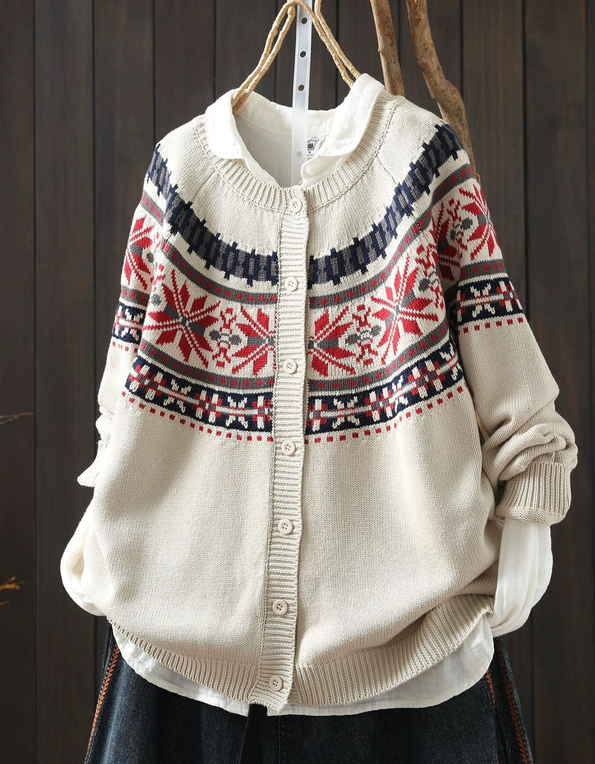 Women’s Vintage Fair Isle Cardigan – Patterned Button Front Knit