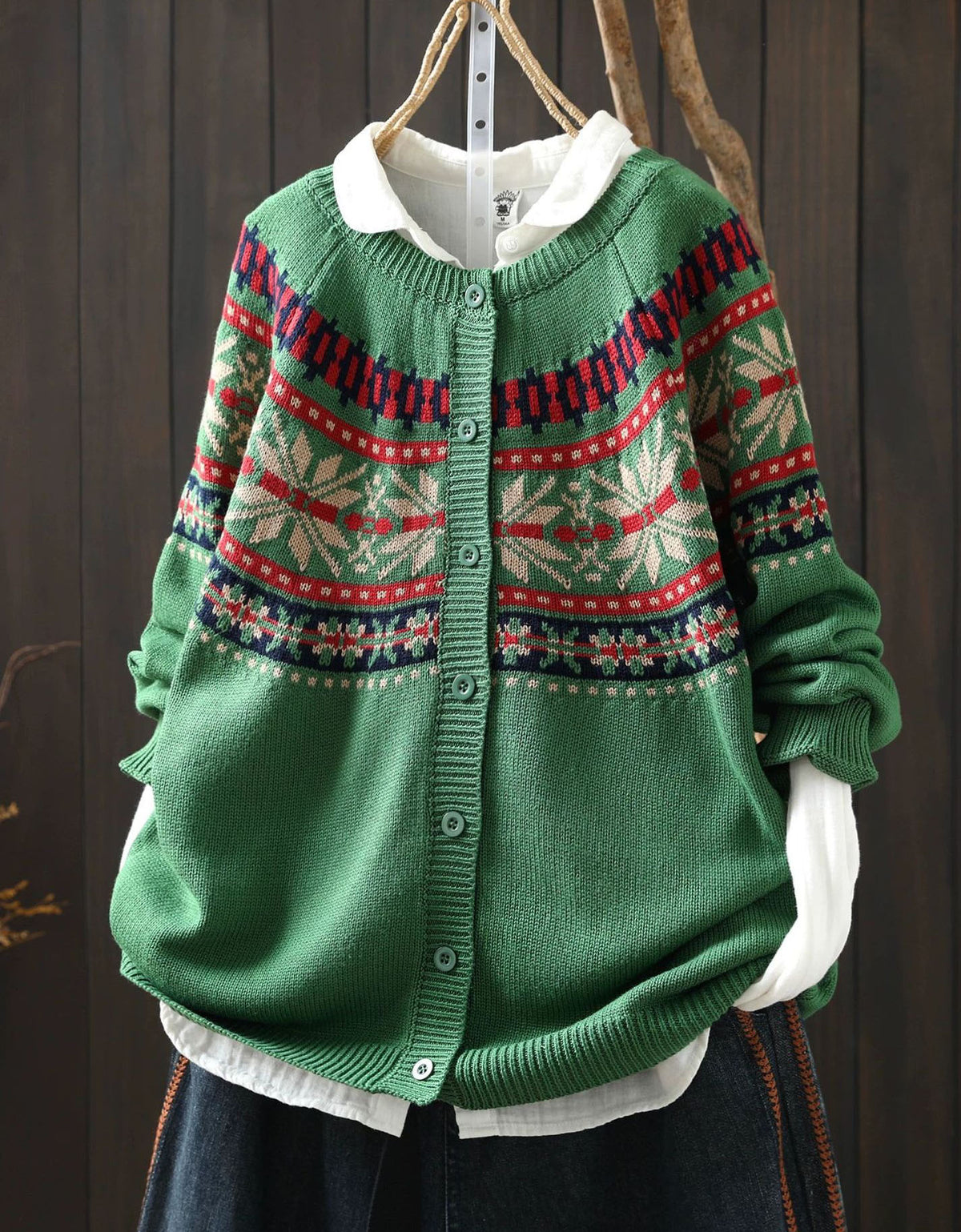 Women’s Fair Isle Sweater Cardigan – Vintage Button Front Knit
