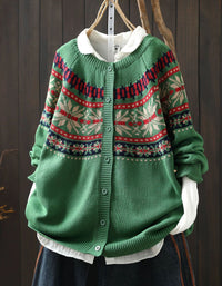 Women’s Fair Isle Sweater Cardigan – Vintage Button Front Knit