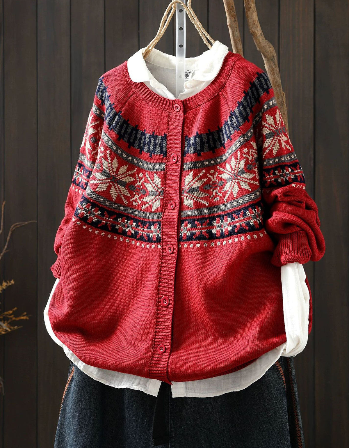 Women’s Patterned Knit Cardigan – Fair Isle Button Front Sweater