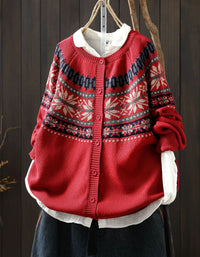 Women’s Patterned Knit Cardigan – Fair Isle Button Front Sweater