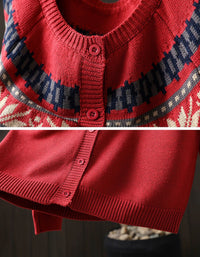 Women’s Casual Fair Isle Cardigan – Vintage Patterned Knit Sweater