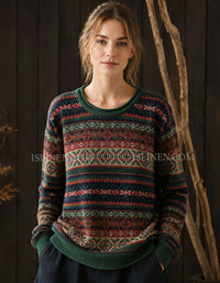 Women's Vintage Knit Sweater – Fair Isle Pattern Long Sleeve Pullover