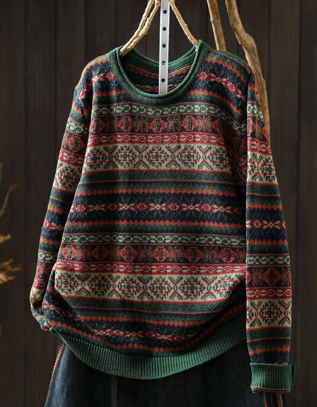 Women's Vintage Nordic Style Fair Isle Wool Knit Sweater