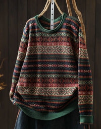 Women's Vintage Nordic Style Fair Isle Wool Knit Sweater