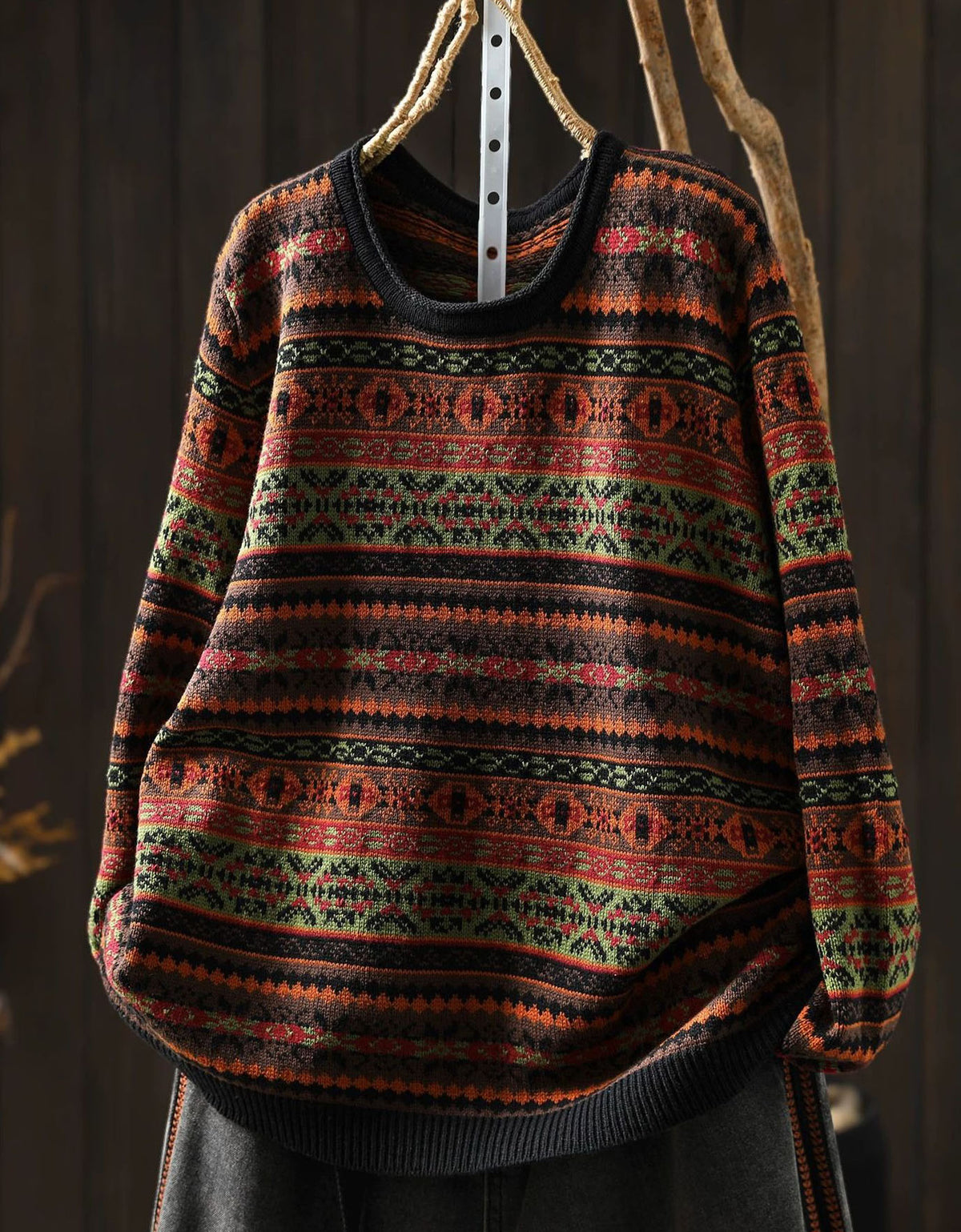 Vintage Fair Isle Knit Sweater for Women – Classic Winter Pullover