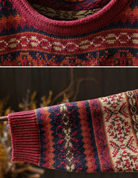 Women's Cottagecore Knit Sweater – Vintage Fair Isle Pattern Top