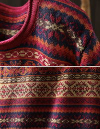 Women's Nordic Style Sweater – Vintage Pattern Long Sleeve Knitwear