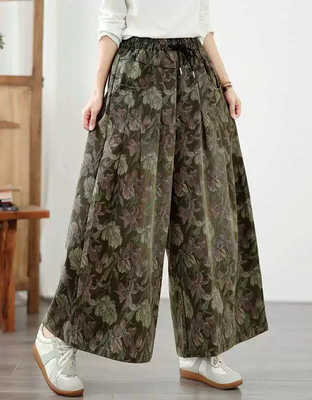 Women's loose fit floral palazzo trousers styled for casual boho fashion