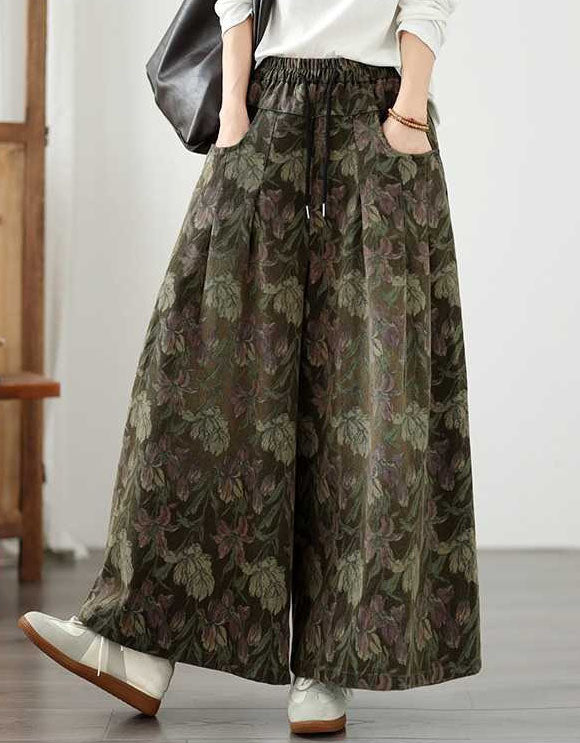 Women's vintage floral wide leg palazzo pants with elastic waistband and relaxed fit