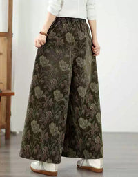 Comfortable elastic waist floral wide leg trousers for everyday casual wear