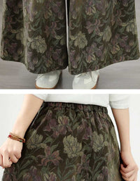 Women's Vintage Floral Wide Leg Pants – High Waist Elastic Waist Palazzo Trousers for Casual Boho Summer Wear